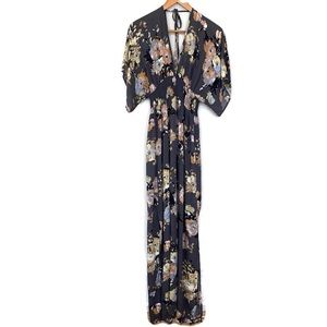 Love Stitch Kimono Maxi Dress in Gray Floral